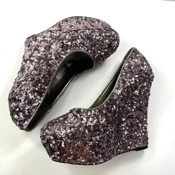 Bongo Silver Champagne Sequin Platform Heels 7.5 Disco Clubbing Formal Party - Picture 10 of 14